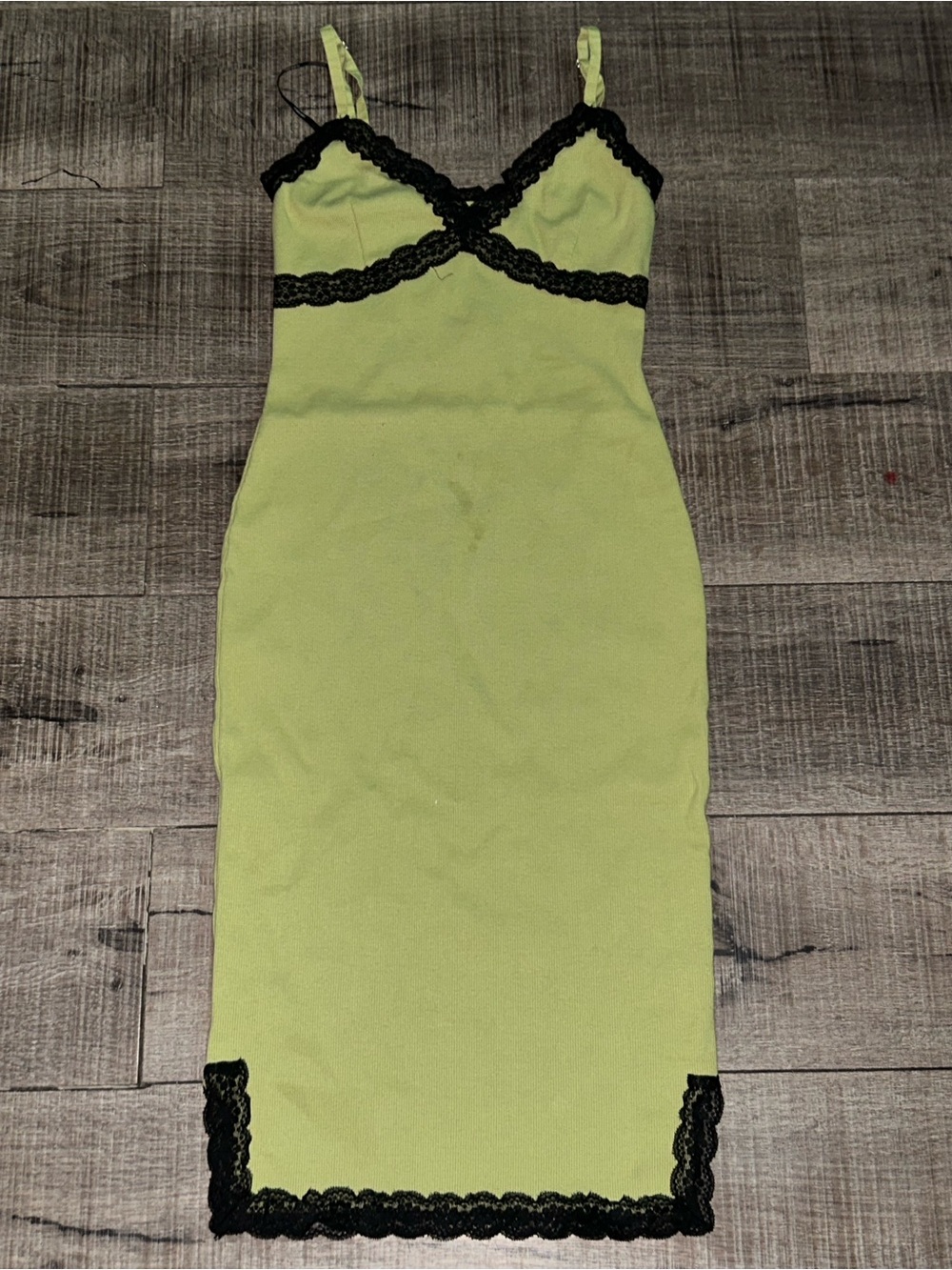 Forever 21 Lime Green Slip Dress with Black Lace Trim